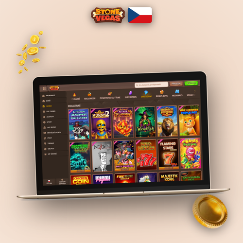 Stonevegas Casino desktopový klient na PC – herní lobby se sloty a ruletou